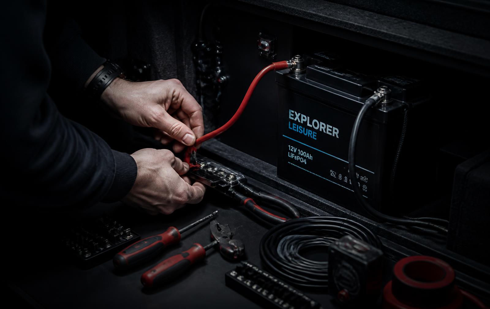 A 12V electrical system being installed in a van